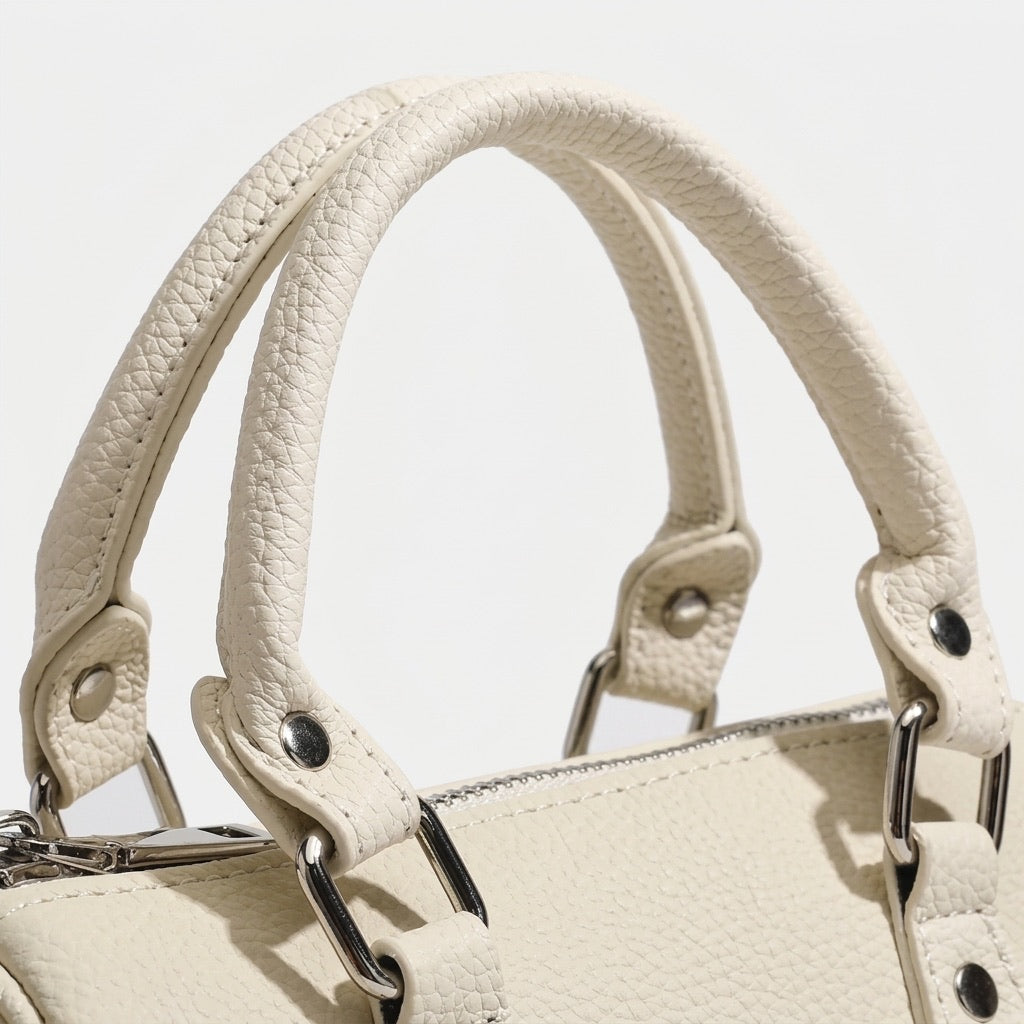 Geantă clutch retro luxoasă din piele autentică granulată, tip Boston