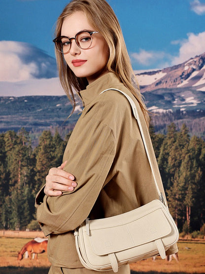 Mellow Pebbled Genuine Leather Flap Baguette Clutch Bag