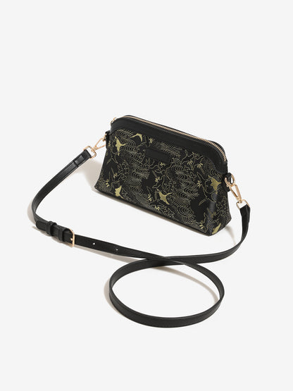 Opulent Crane Pattern Vegan Eco-Leather Clutch Bag