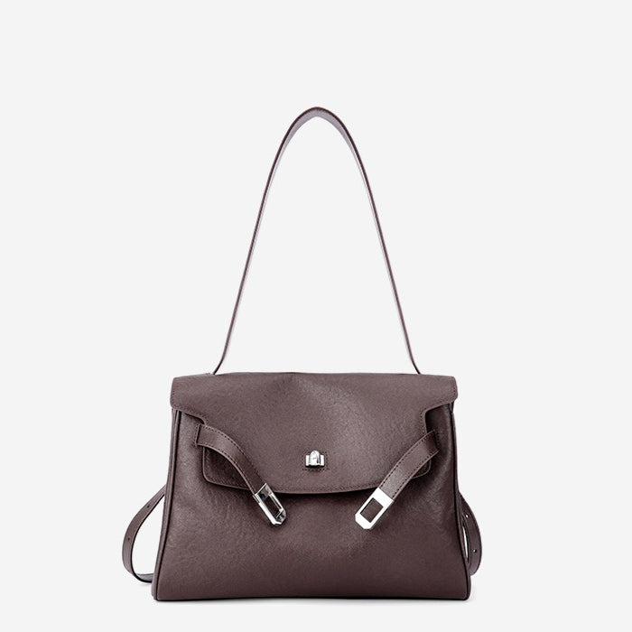 Vintage Lock-Accent Satchel Crossbody Genuine Leather Bag