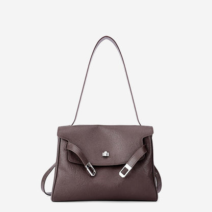 Vintage Lock-Accent Satchel Crossbody Genuine Leather Bag