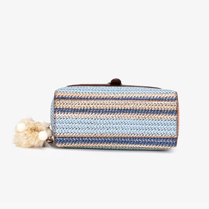 Radiant Rainbow Striped Woven Vegan Eco-Leather Flap Clutch Bag with Lovely Charm