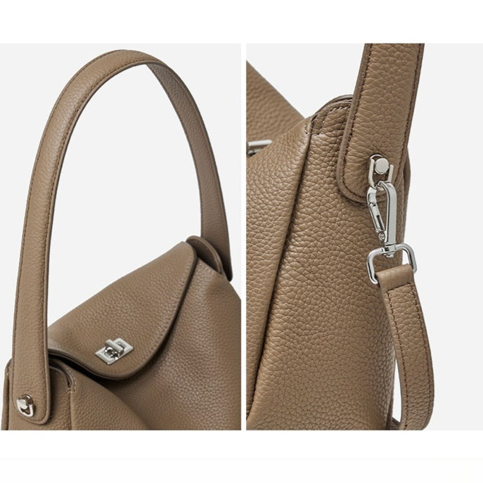 Nonchalant Lychee-Grain Genuine Leather Crossbody Hobo Bag