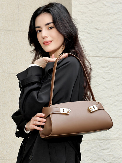 Graceful Genuine Leather Baguette Clutch Bag