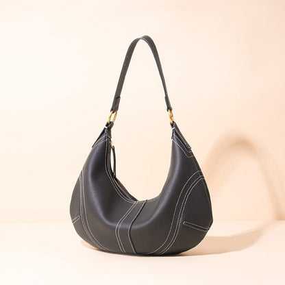 The Pebbled Genuine Leather Hobo Shoulder Bag with Contrast Stitching