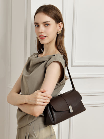 Borsa minimalista a spalla in vera pelle con fibbia H distintiva