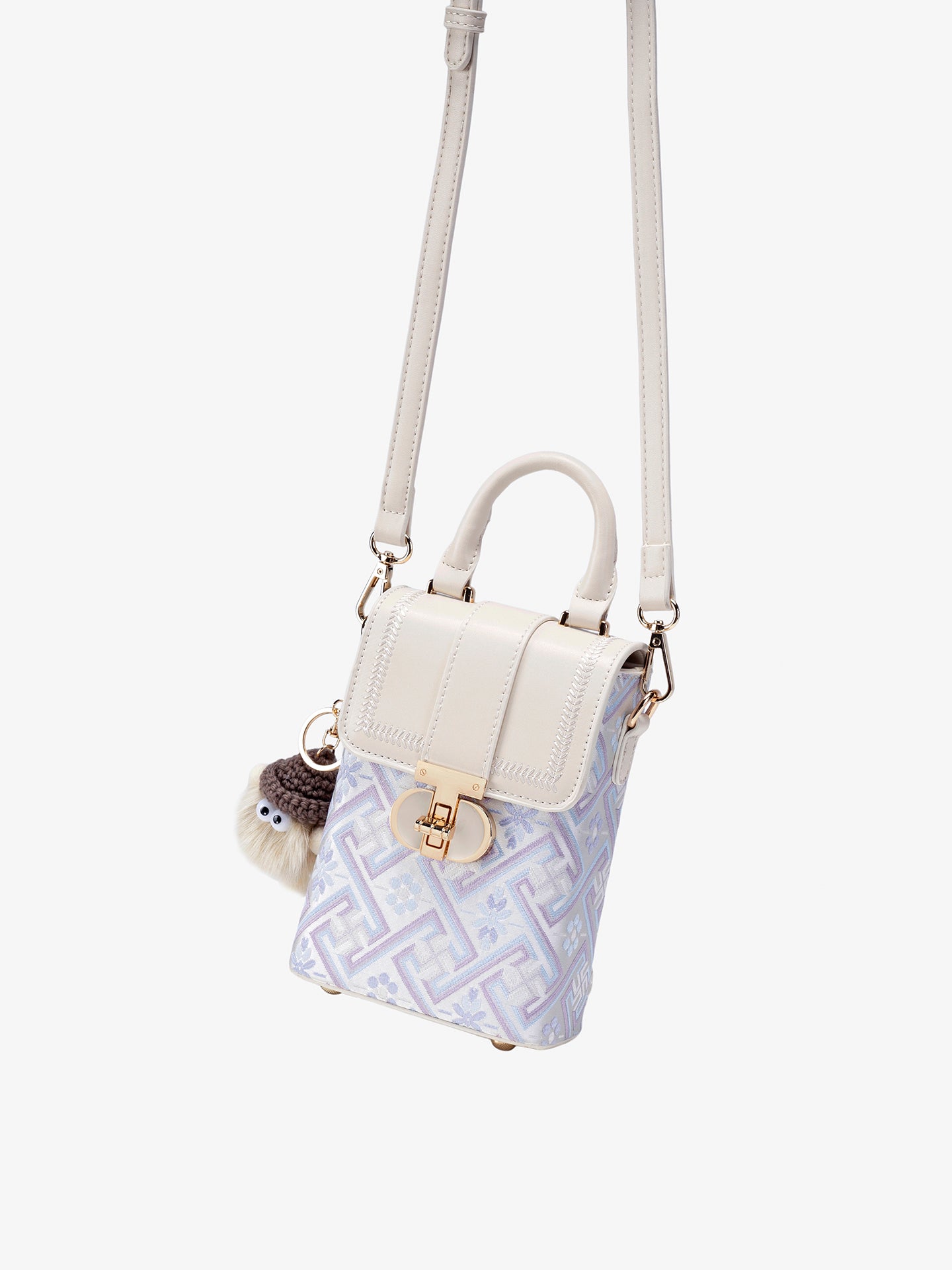 Elegant Oriental Embroidery Vegan Eco-Leather Mini Clutch Bag with Charm