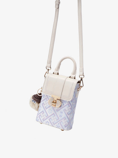 Elegant Oriental Embroidery Vegan Eco-Leather Mini Clutch Bag with Charm