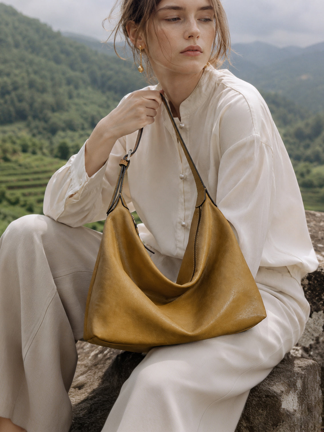 Supple Slouchy Genuine Leather Crescent Hobo Clutch Bag
