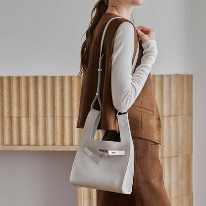 Borsa classica a secchiello chic in vera pelle per tutti i giorni, a tracolla
