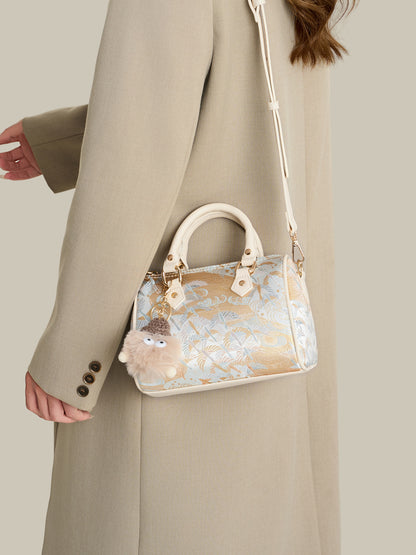 Delicate Crane Vegan Eco‑Leather Barrel Clutch Bag with Playful Charm