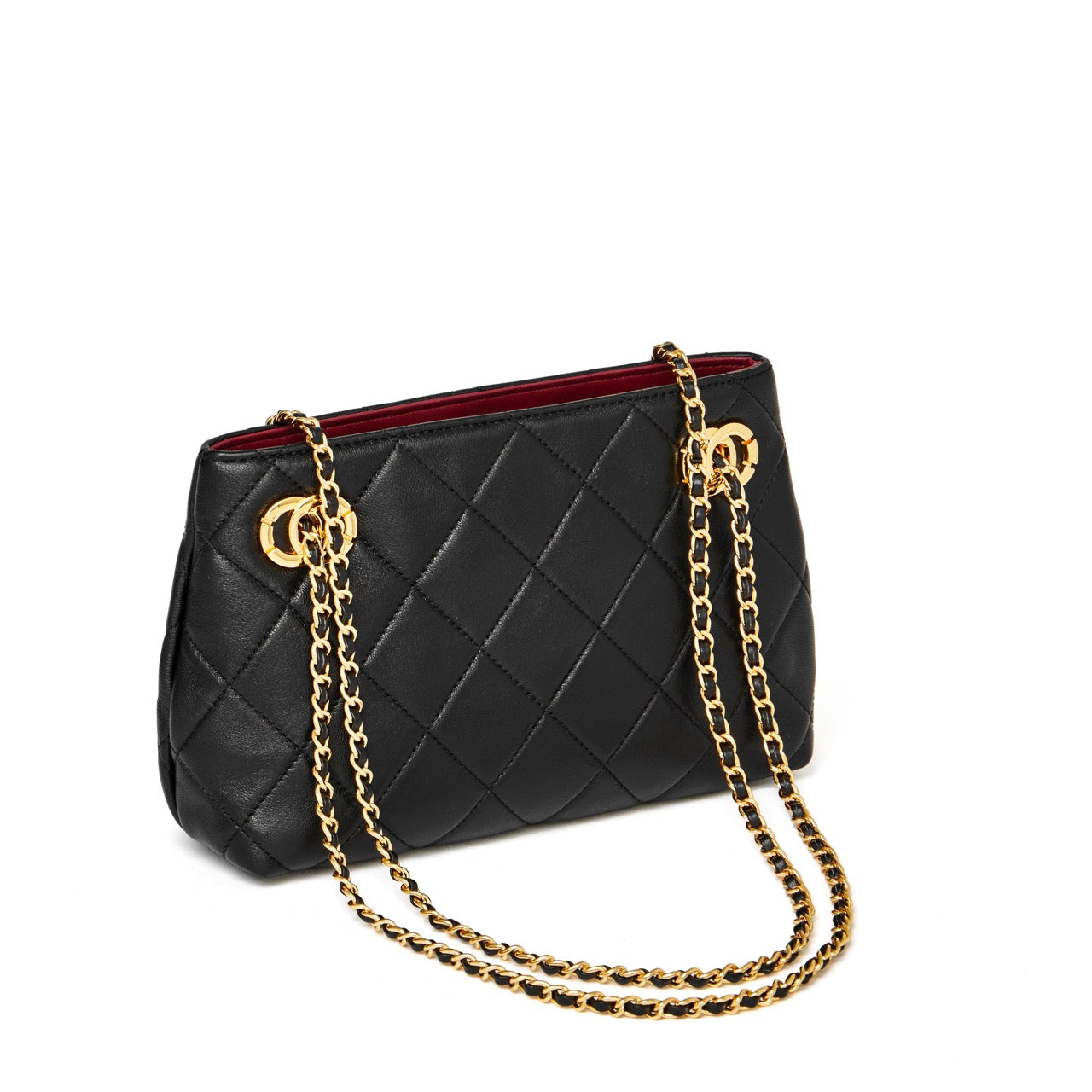 Mini sac pochette matelassé en cuir véritable mouton avec chaîne