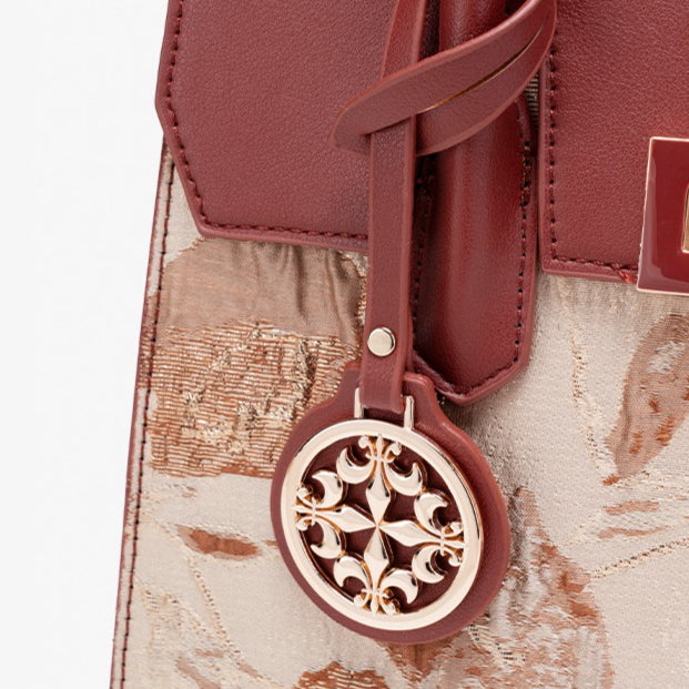 Classic Jacquard Vegan Eco-Leather Satchel Clutch Bag With Metal Charm