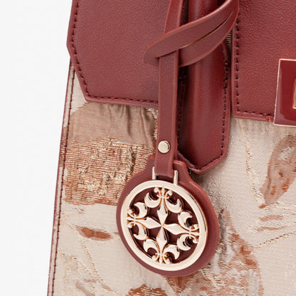 Classic Jacquard Vegan Eco-Leather Satchel Clutch Bag With Metal Charm