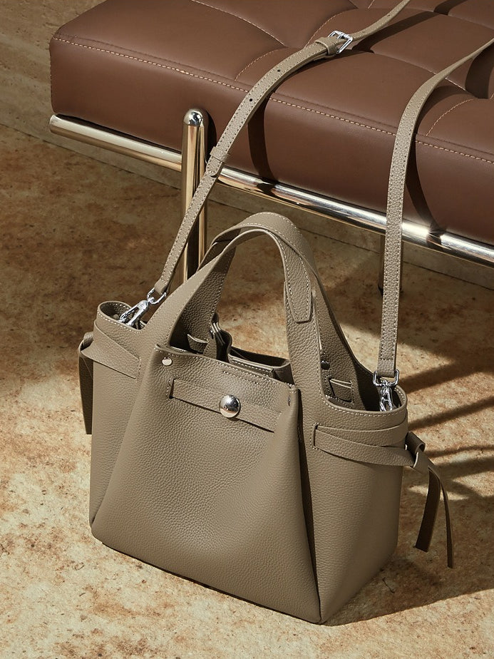 The Pebbled Genuine Leather Mini Bucket Tote Bag with Turn-Lock Closure