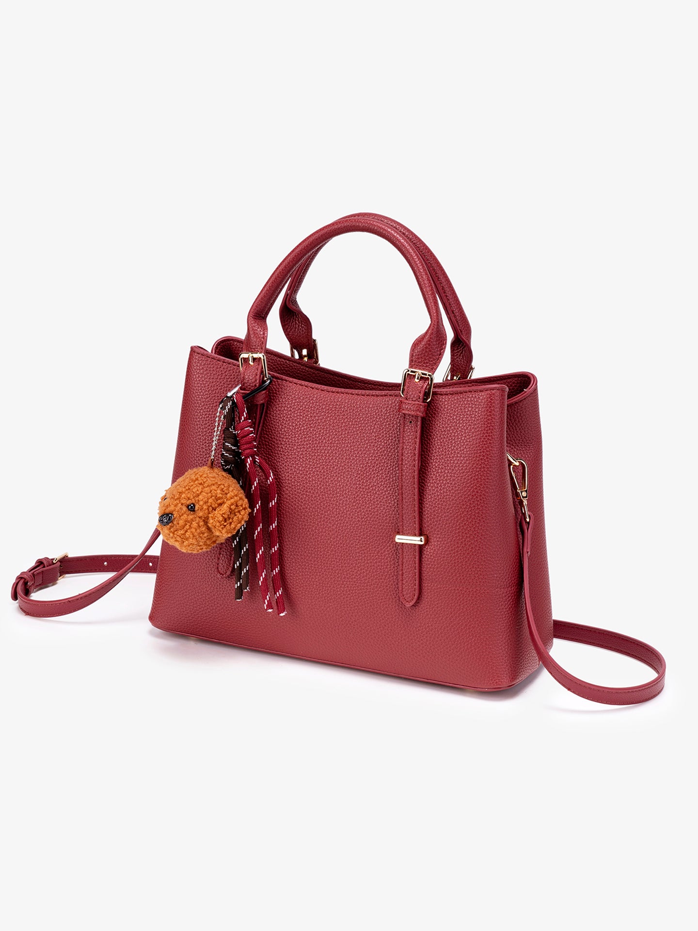 Polished Pebbled Vegan Eco-Leather Tote Clutch Bag With Teddy Charm