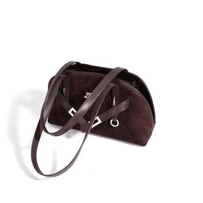 Sleek Soft Suede Genuine Leather Curved Clutch Bag