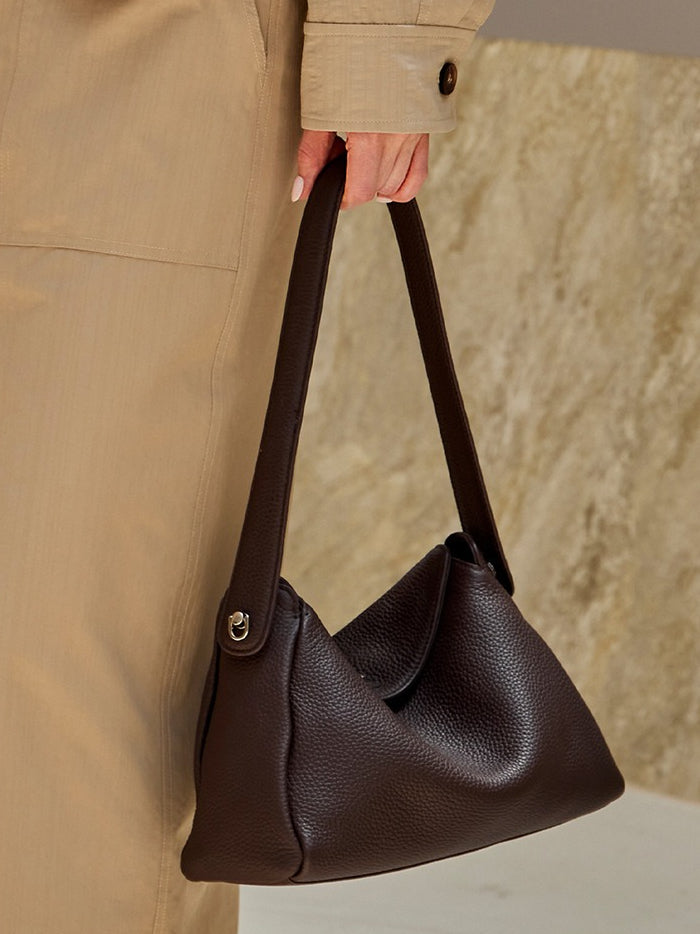 Nonchalant Lychee-Grain Genuine Leather Crossbody Hobo Bag