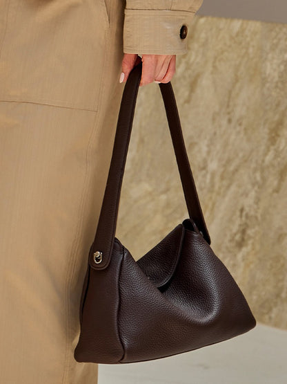 Nonchalant Lychee-Grain Genuine Leather Crossbody Hobo Bag