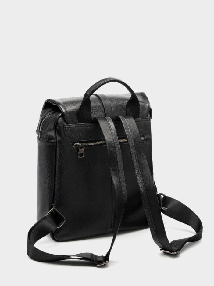 Minimalist Large Capacity Pebbled Genuine Leather Flap Backpack