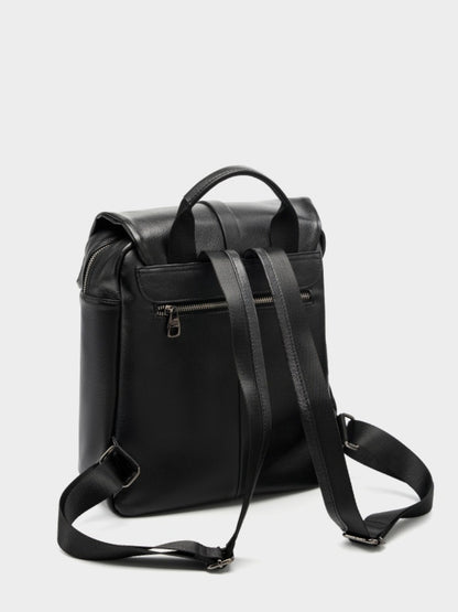 Minimalist Large Capacity Pebbled Genuine Leather Flap Backpack