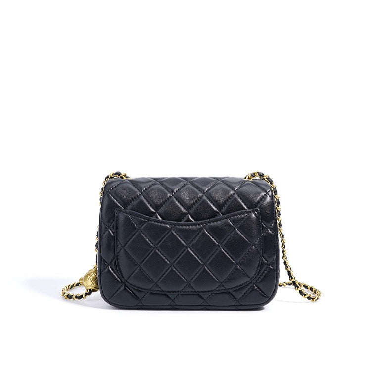 Timeless Petite Sheepskin Leather Quilted Flap Clutch Bag with Golden Ball Chain