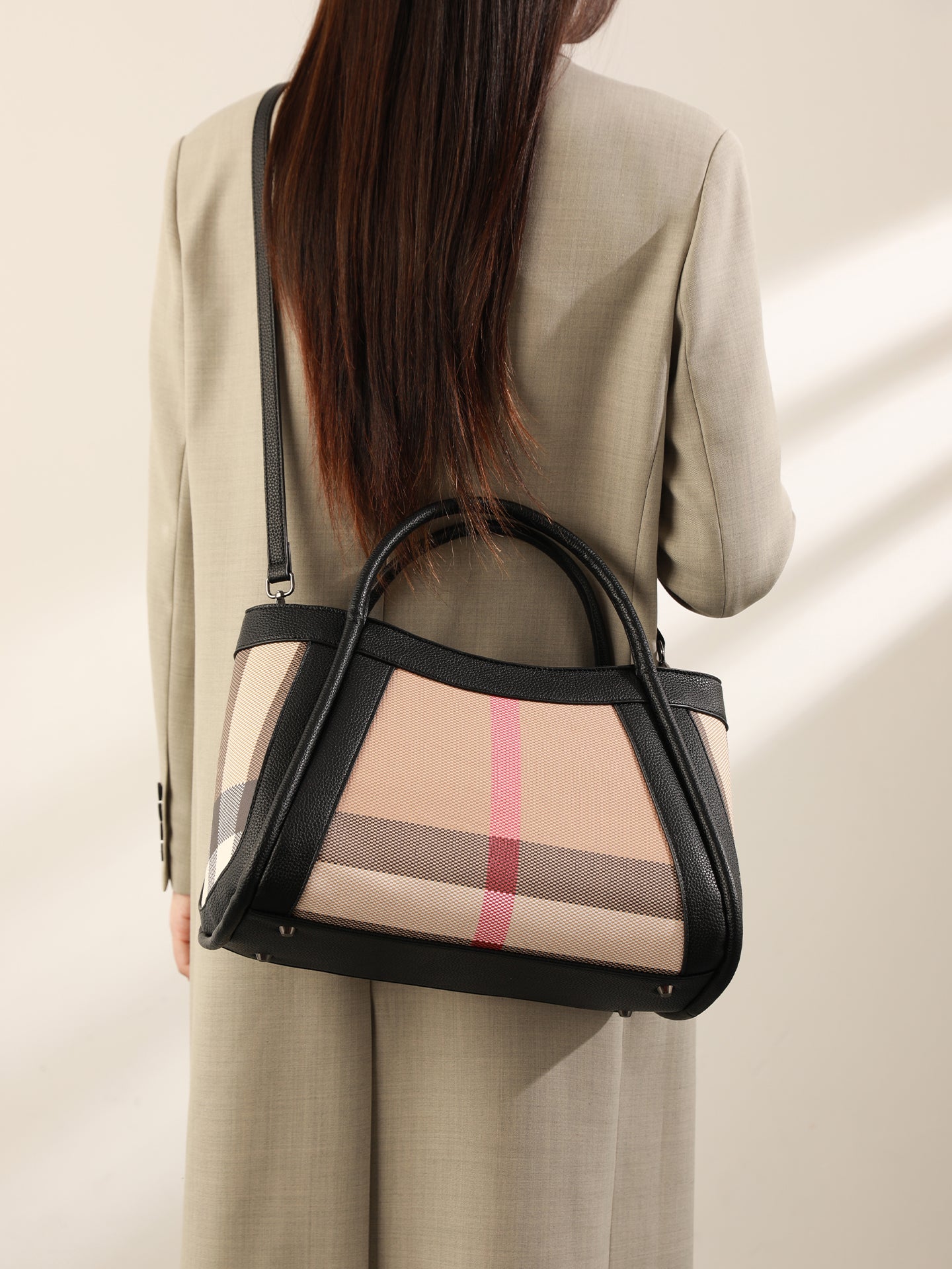 Classic Plaid Vegan Eco-Leather Tote Clutch Bag