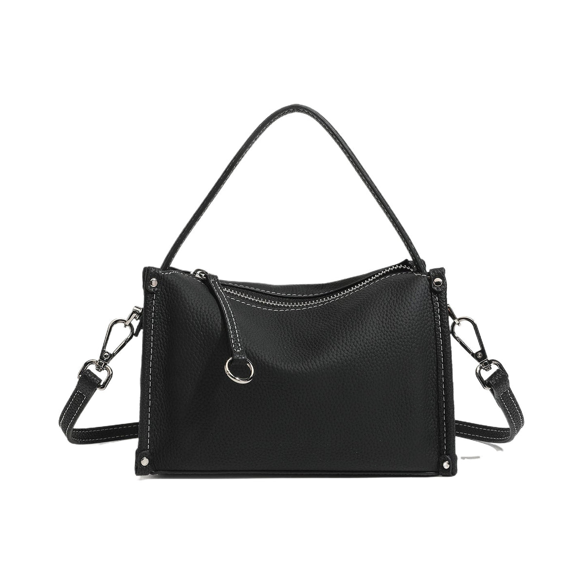 Pochette minimalista a tracolla in vera pelle martellata dalle linee essenziali