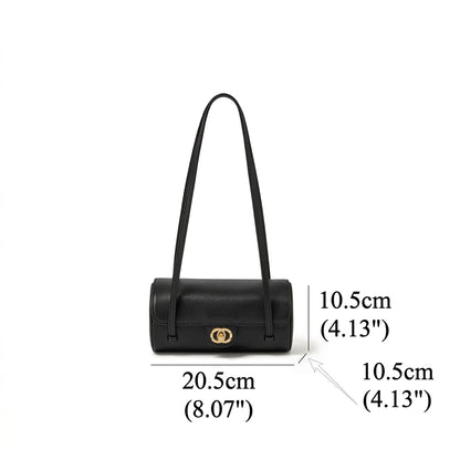 Bolso de mano tipo clutch nostálgico de cuero genuino color caviar, con forma de baguette tubular
