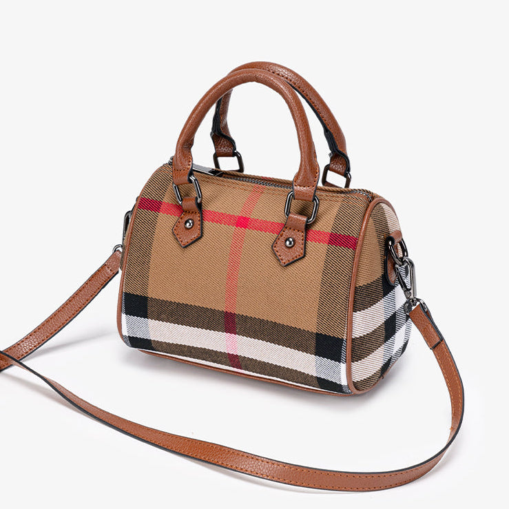 Iconic British Plaid Vegan Eco-Leather Boston Clutch Bag