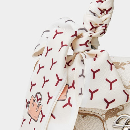 Retro Genuine Leather Shoulder Crossbody Bag With Scarf Decoration