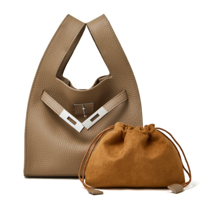 Classic Genuine Leather Chic Daily Crossbody Bucket Bag