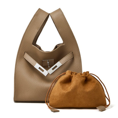Classic Genuine Leather Chic Daily Crossbody Bucket Bag