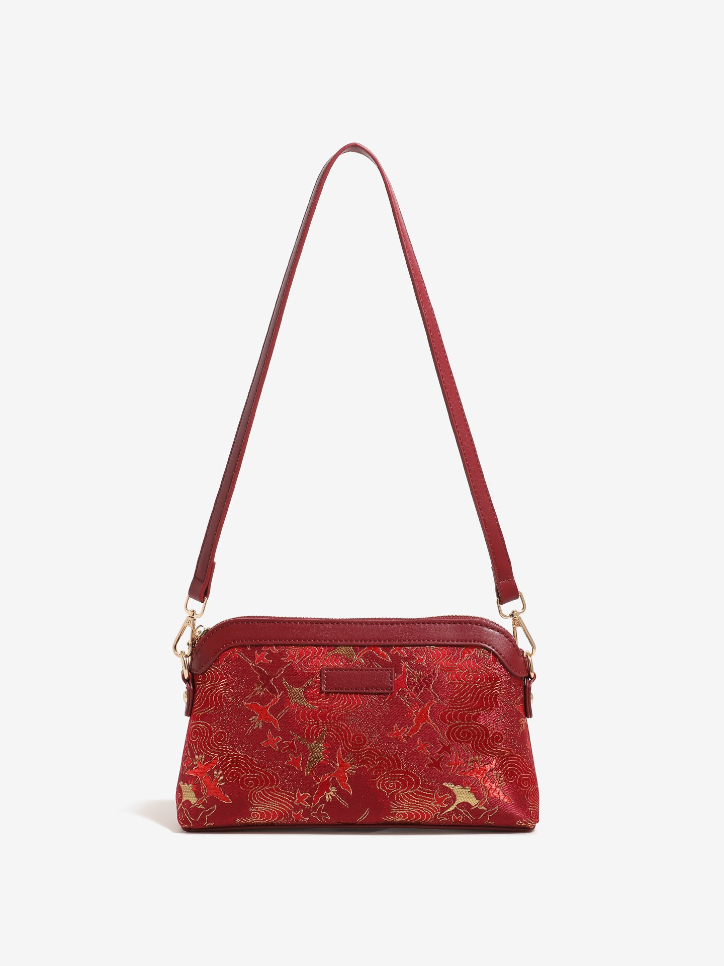Radiant Oriental Crane Pattern Vegan Eco-Leather Clutch Bag