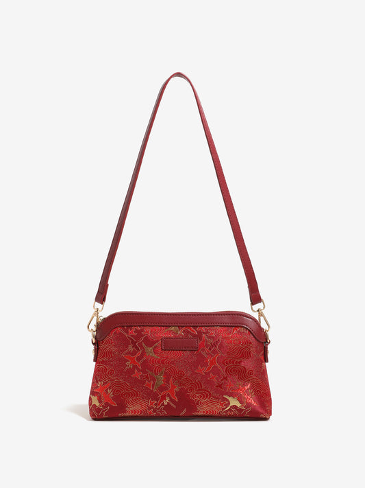 Radiant Oriental Crane Pattern Vegan Eco-Leather Clutch Bag