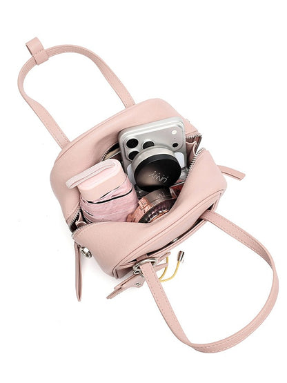 Chic Petite Genuine Leather Mini Boston Clutch Bag with Playful Star Charm
