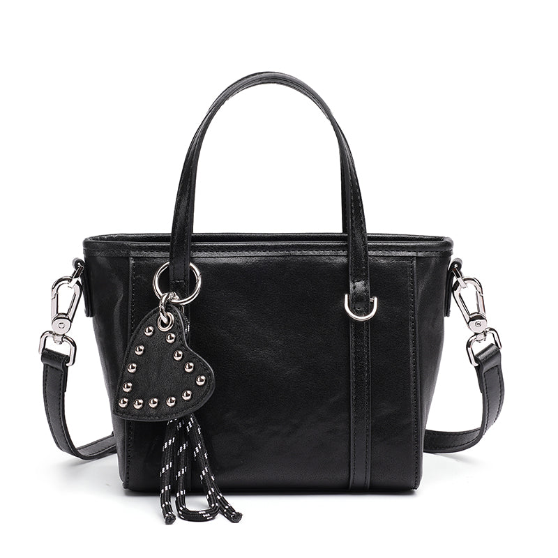 Mini tote a tracolla in vera pelle scolpita con distintivo cuore