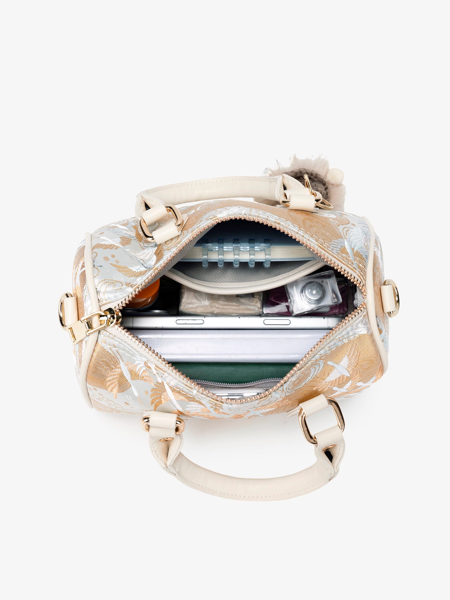 Delicate Crane Vegan Eco‑Leather Barrel Clutch Bag with Playful Charm
