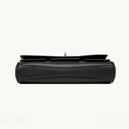 The Linear Turn-Lock Genuine Leather Bag | Minimalist East-West Handbag