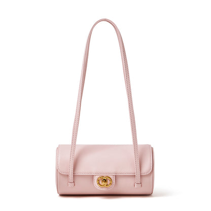 Bolso de mano tipo clutch nostálgico de cuero genuino color caviar, con forma de baguette tubular