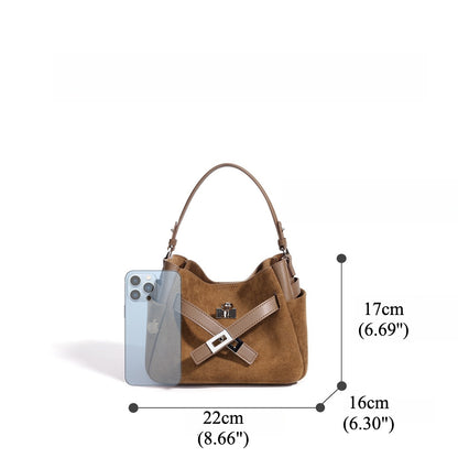 Effortless Suede Genuine Leather Bucket Clutch Bag