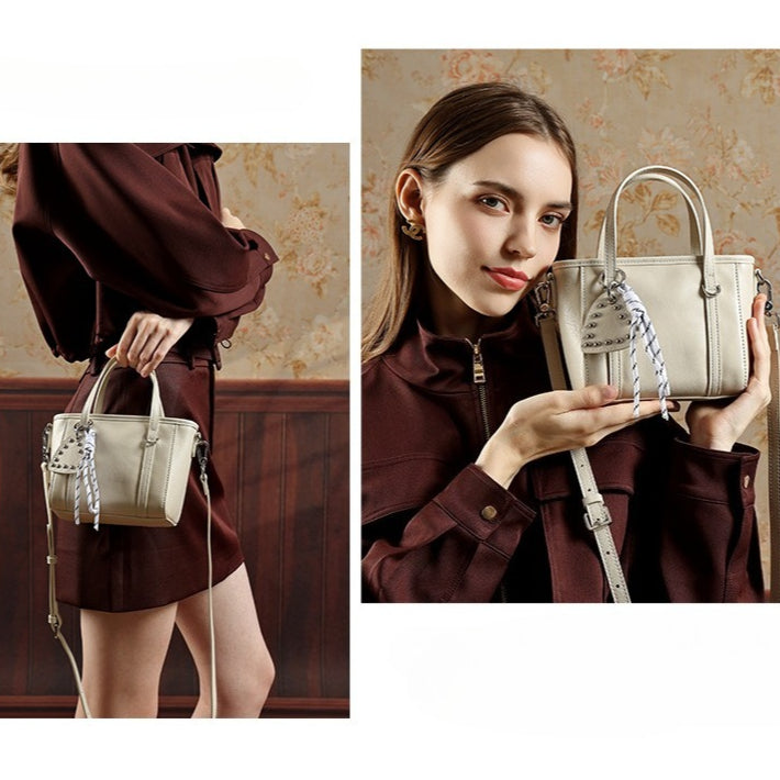 Sculpted Genuine Leather Mini Tote Crossbody Bag with Signature Heart Charm