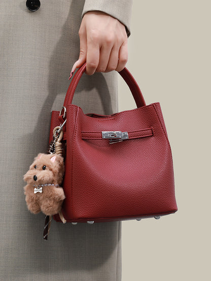 Minimalist Vegan Eco-Leather Mini Bucket Clutch Bag with Lovely Dog Charm