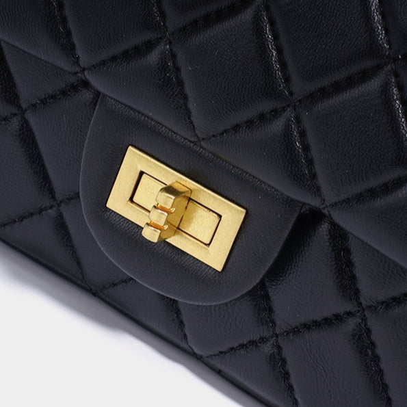 Timeless Petite Sheepskin Leather Quilted Flap Clutch Bag with Golden Ball Chain