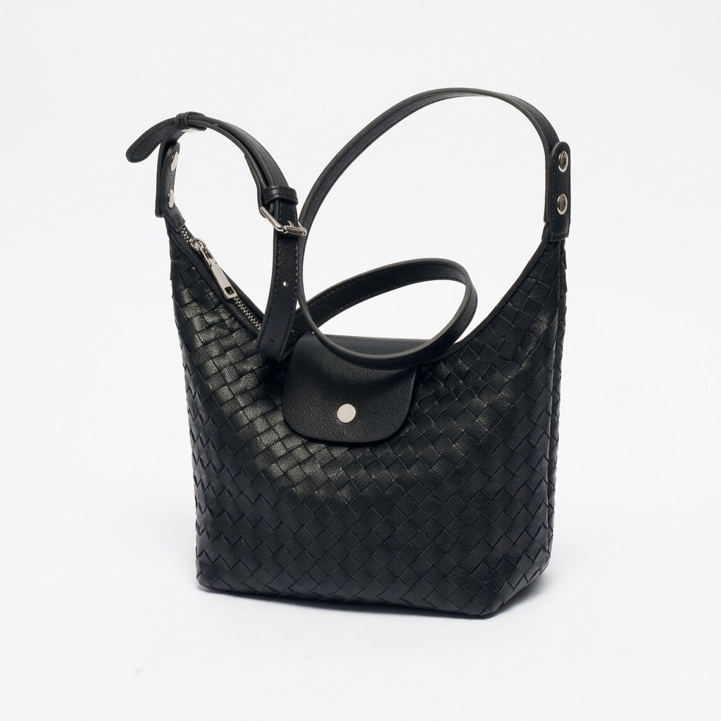 Elegant Woven Genuine Leather Hobo Clutch Bag
