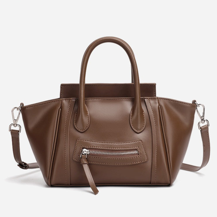 Maillard Style Genuine Leather Smile Flap Satchel Crossbody Bag