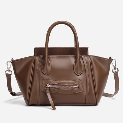 Maillard Style Genuine Leather Smile Flap Satchel Crossbody Bag