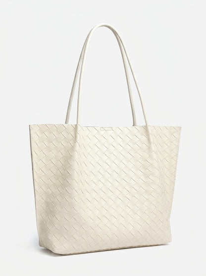 Minimalist Woven Genuine Leather Spacious Tote Clutch Bag