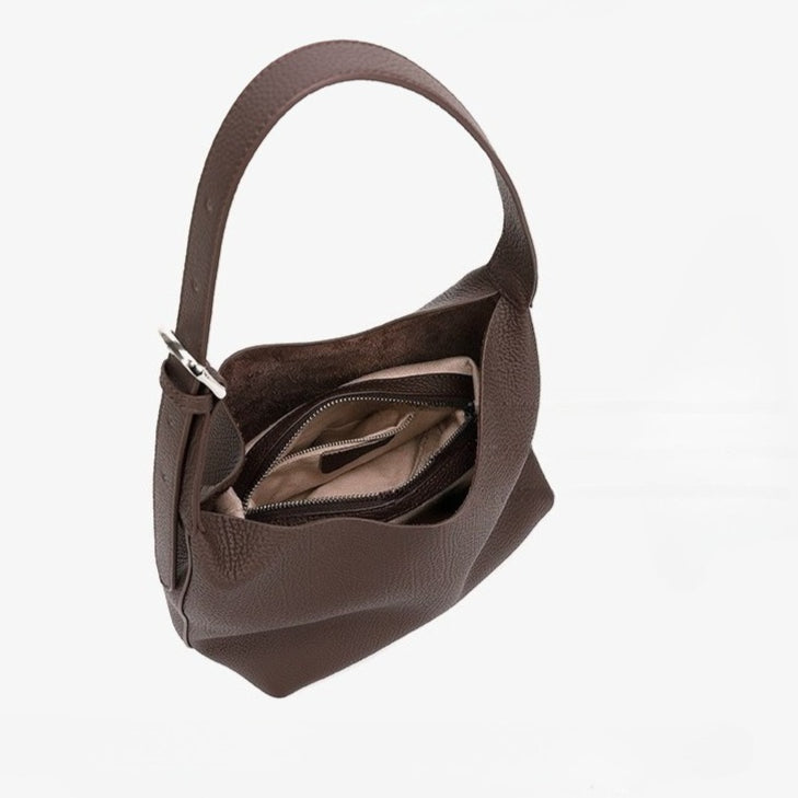 Versatile Genuine Leather Hobo Bucket Bag with Adjustable Shoulder Strap