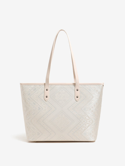 Refined Geometric Jacquard Vegan Eco-Leather Tote Clutch Bag
